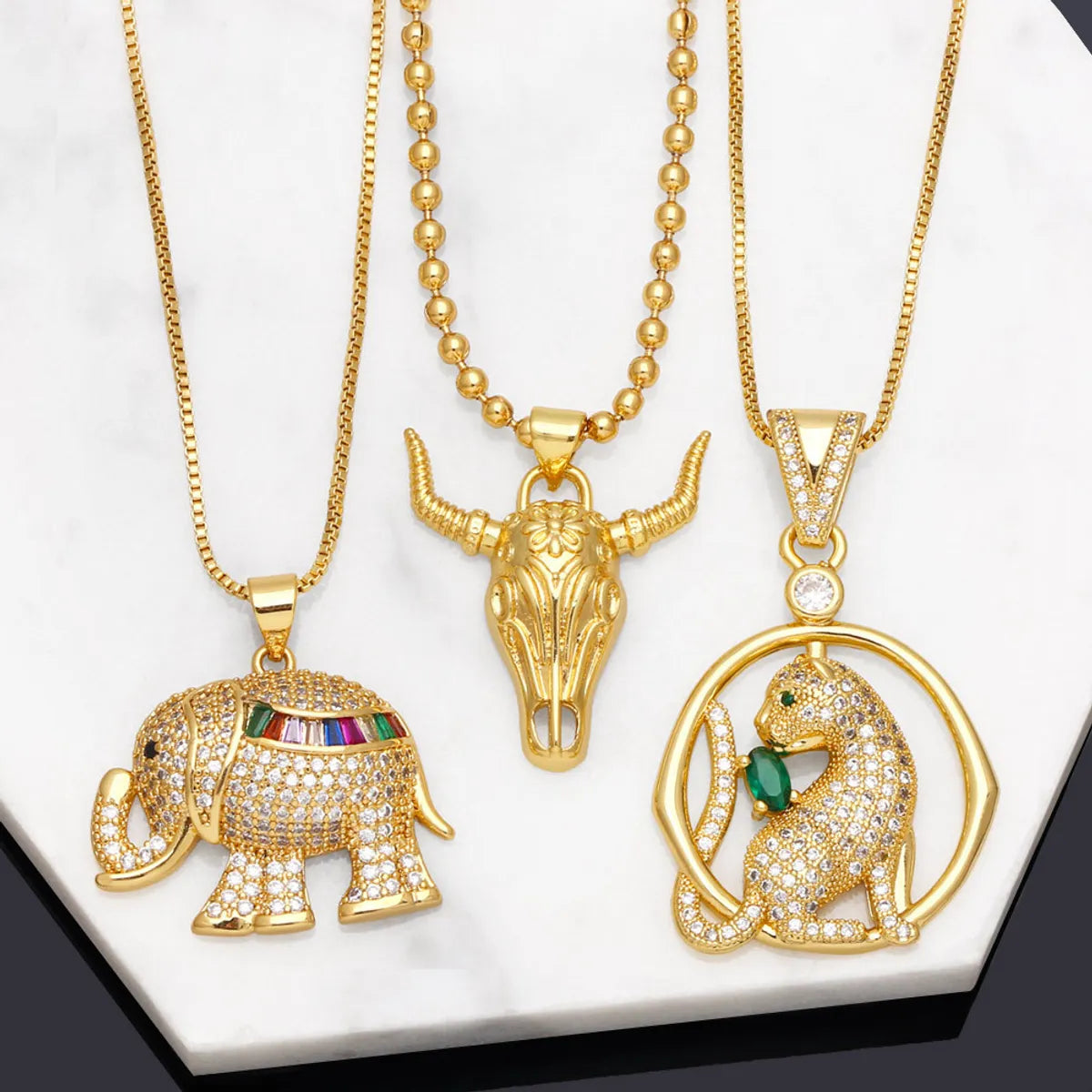 Retro Animal Elephant Copper Necklace Inlay Zircon Copper Necklaces