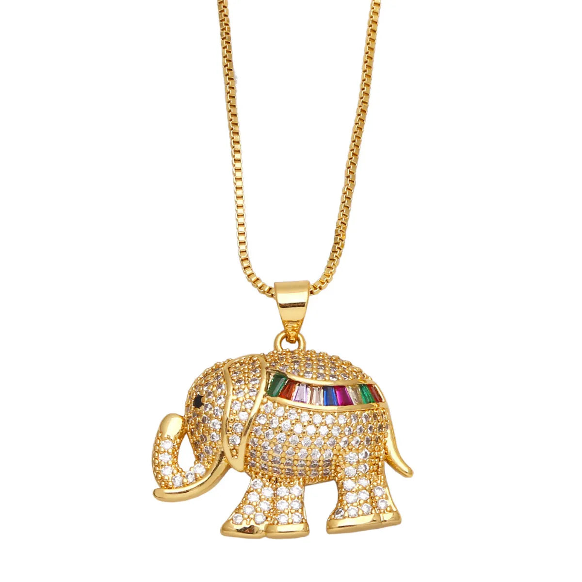 Retro Animal Elephant Copper Necklace Inlay Zircon Copper Necklaces