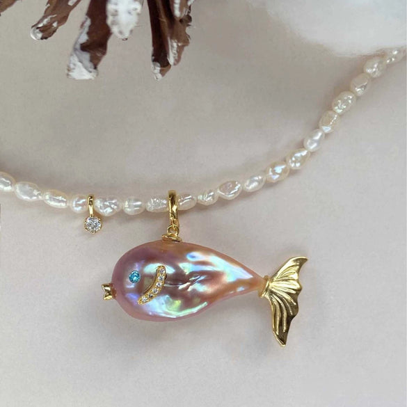 Retro Animal Style Clown Fish Pendant Necklace Copper Titanium Steel Electroplating