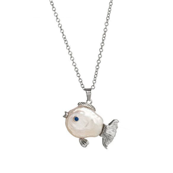 Retro Animal Style Clown Fish Pendant Necklace Copper Titanium Steel Electroplating