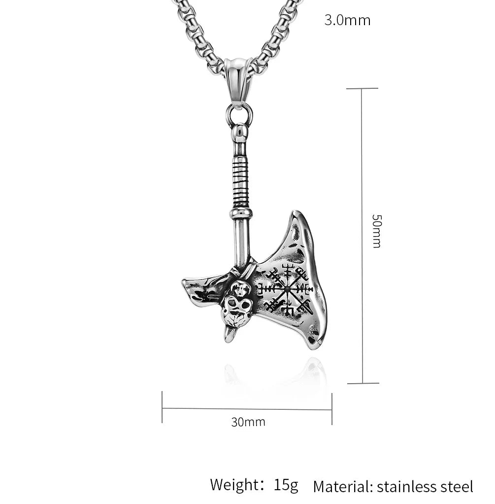 Retro Axe 304 Stainless Steel Rhinestones 18K Gold Plated Unisex Pendant Necklace