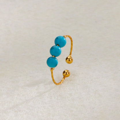 Retro Ball Turquoise Copper Beaded Open Ring 1 Piece