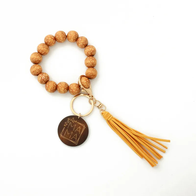 Retro Ball Wood Beaded Unisex Bag Pendant Keychain