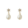 Retro Baroque Freshwater Pearl And Zircon Copper Geometric Handmade Earrings For Women Simple Elegant Light Luxury Jewelry