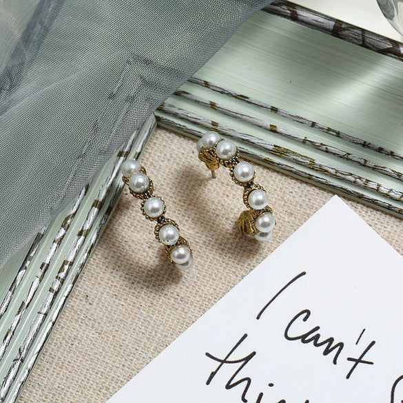 Retro Baroque Pearl Earrings For Women Simple Elegant Natural Style Trendy Ear Jewelry
