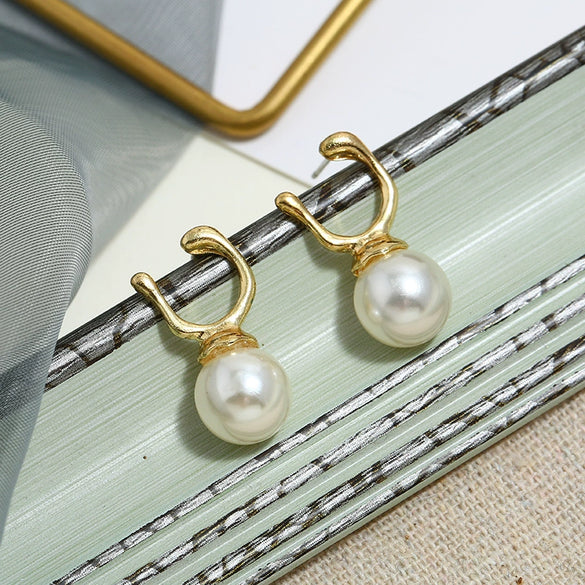 Retro Baroque Pearl Earrings For Women Simple Elegant Natural Style Trendy Ear Jewelry