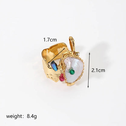 Retro Baroque Style Commute Geometric Copper Plating Inlay Pearl 18k Gold Plated Open Rings