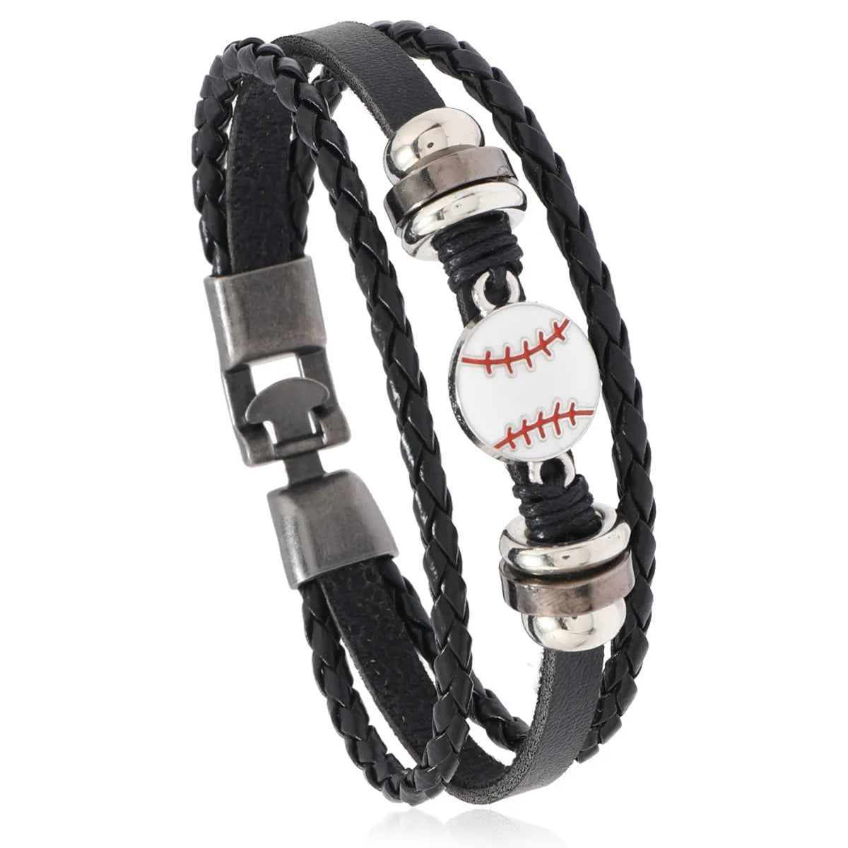 Retro Baseball Basketball Football Pu Leather Alloy Braid Men'S Bracelets