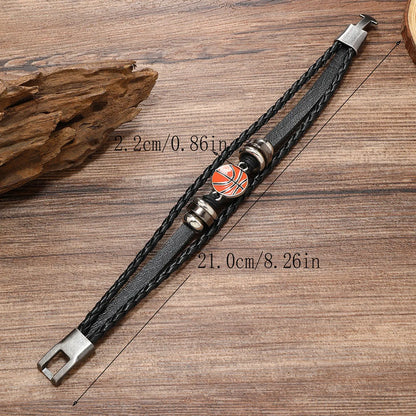 Retro Baseball Basketball Football Pu Leather Alloy Braid Men'S Bracelets