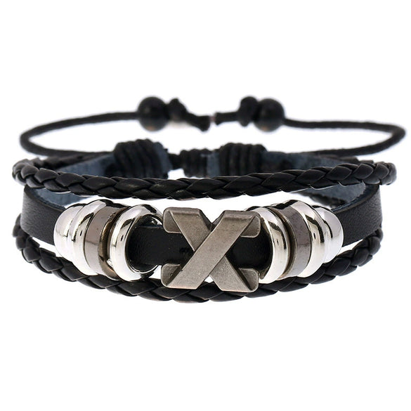 Retro Beaded Artificial Leather Woven Jewelry Adjustable Bracelet With Geometric Pattern And Electroplating For Unisex