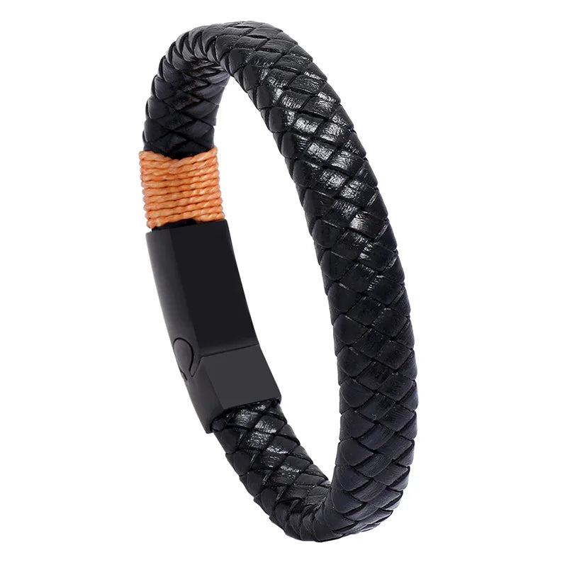 Retro Black Braided Stainless Steel Men'S Bracelet