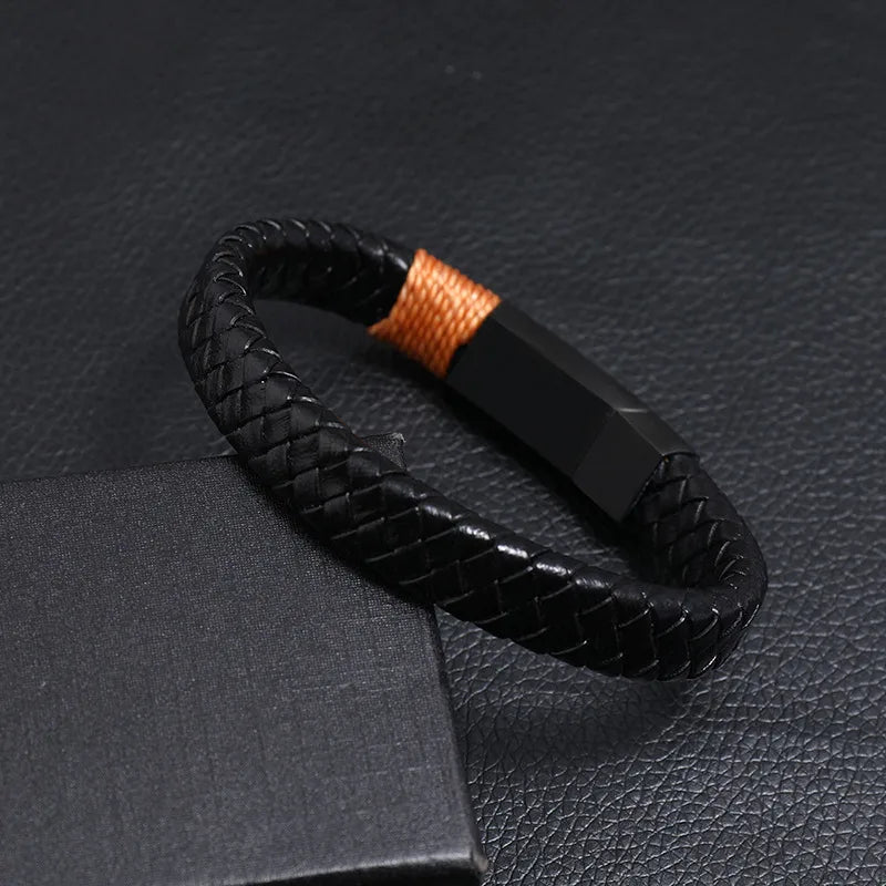 Retro Black Braided Stainless Steel Men'S Bracelet