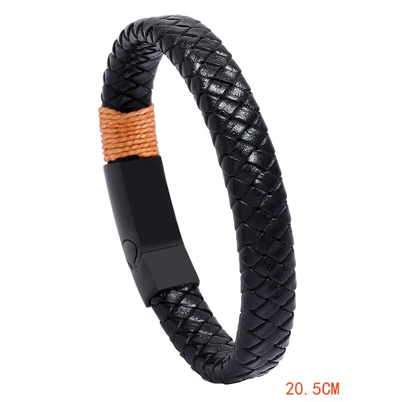 Retro Black Braided Stainless Steel Men'S Bracelet