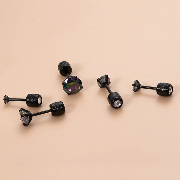 Retro Black Stainless Steel Inlaid Colorful Dream Zircon Geometric Electroplated Women's Ear Bone Nail Cartilage Puncture Earrings