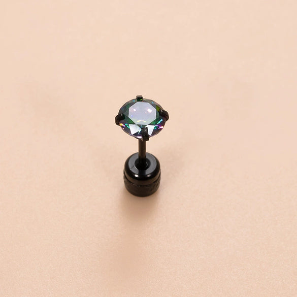 Retro Black Stainless Steel Inlaid Colorful Dream Zircon Geometric Electroplated Women's Ear Bone Nail Cartilage Puncture Earrings