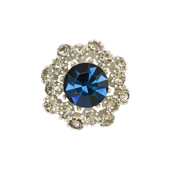 Retro Blue Crystal Alloy Antirunning Light Buckle Brooch With Flower Pattern Electroplated For Women