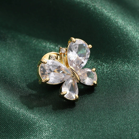 Retro Blue Crystal Alloy Antirunning Light Buckle Brooch With Flower Pattern Electroplated For Women