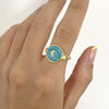 Retro Blue Enamel Moon Copper Ring Geometric Electroplated Fashion Jewelry For Women