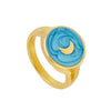 Retro Blue Enamel Moon Copper Ring Geometric Electroplated Fashion Jewelry For Women