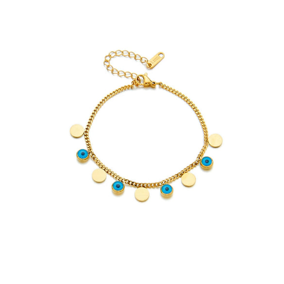 Retro Blue Eyes Pendant Titanium Steel Chain Electroplated Women's Bracelet