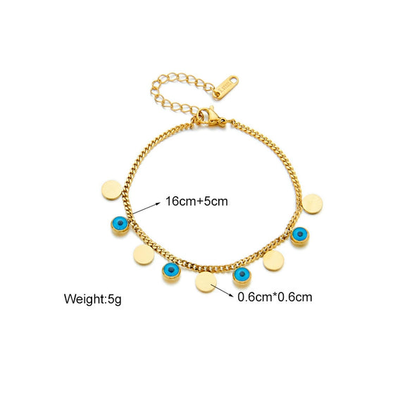 Retro Blue Eyes Pendant Titanium Steel Chain Electroplated Women's Bracelet