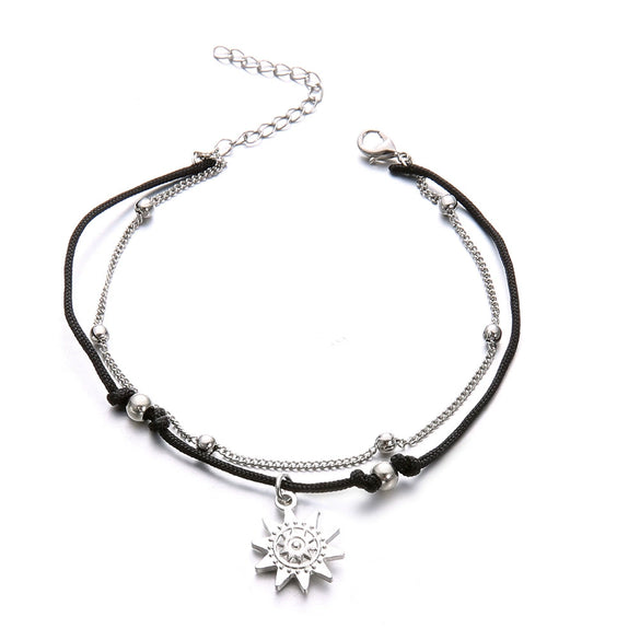 Retro Bohemian Alloy Multilayered Beads Chain Anklet With Elephant And Sun Design For Unisex