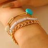 Retro Bohemian Ethnic Turquoise Alloy Geometric Opening Bracelet Multipiece Set For Women With Electroplating