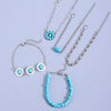 Retro Bohemian Ethnic Turquoise Alloy Geometric Opening Bracelet Multipiece Set For Women With Electroplating