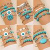 Retro Bohemian Ethnic Turquoise Alloy Geometric Opening Bracelet Multipiece Set For Women With Electroplating