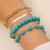 Retro Bohemian Ethnic Turquoise Alloy Geometric Opening Bracelet Multipiece Set For Women With Electroplating