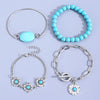 Retro Bohemian Ethnic Turquoise Alloy Geometric Opening Bracelet Multipiece Set For Women With Electroplating
