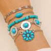 Retro Bohemian Ethnic Turquoise Alloy Geometric Opening Bracelet Multipiece Set For Women With Electroplating