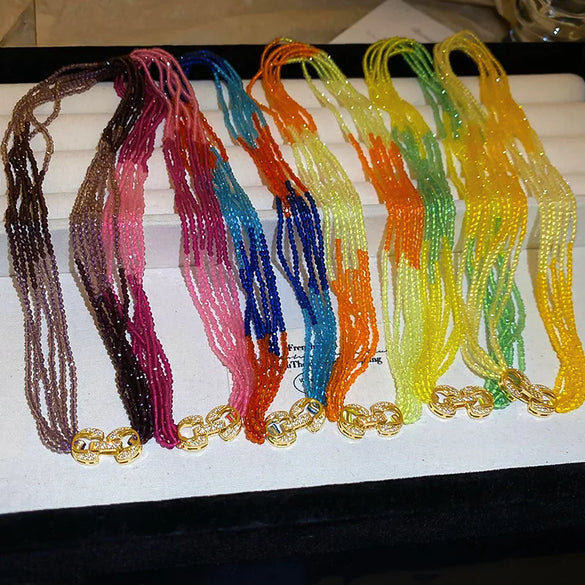 Retro Bohemian Letter Artificial Crystal Copper Beaded Crystal Zircon Women'S Necklace