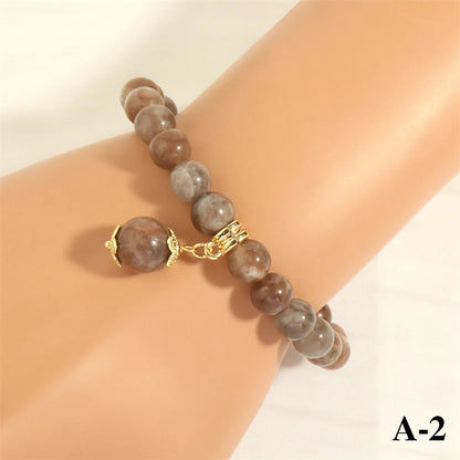 Retro Bohemian Round Artificial Gemstones Beaded Plating 18k Gold Plated Women's Bracelets