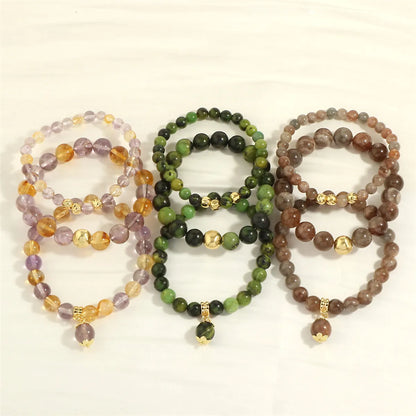 Retro Bohemian Round Artificial Gemstones Beaded Plating 18k Gold Plated Women's Bracelets