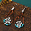 Retro Bohemian Simple Turquoise Beaded Flower Earrings For Women Alloy Electroplated Drop Shape Geometric Design