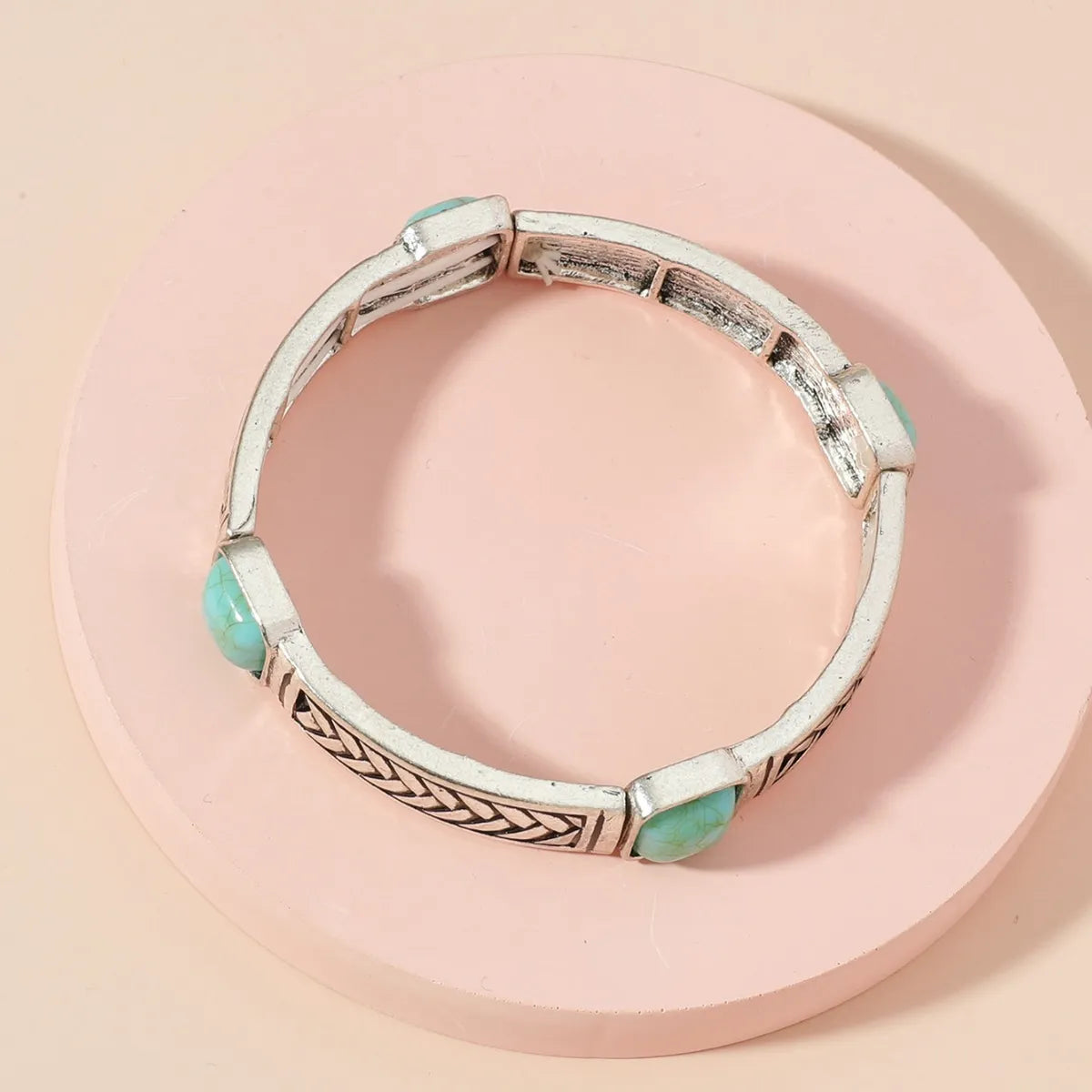 Retro Bohemian Square Alloy Plating Inlay Carving Turquoise Women'S Bangle