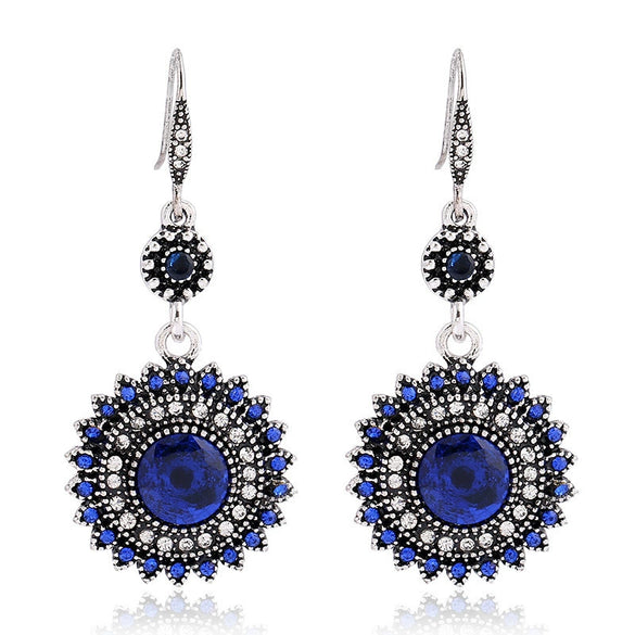 Retro Bohemian Sunflower Alloy Earrings With Diamond Cut Finish Floral Statement Drop Earrings