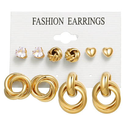 Retro Bow Knot Alloy Gold Plated Artificial Pearls Women's Earrings Ear Studs 6-piece Set