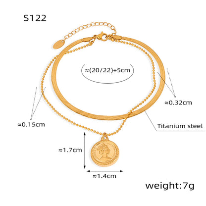 Retro British Style Human Titanium Steel Plating 18k Gold Plated Unisex Anklet