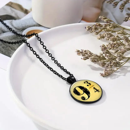 Retro British Style Number Alloy Inlay Glass Vacuum Vapor Plating Black Women'S Pendant Necklace