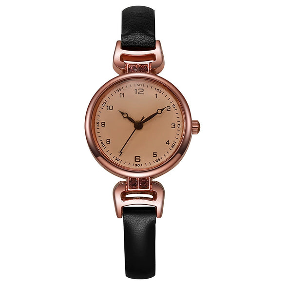 Retro British Style Women's Exam Watch Alloy Case Imitation Leather Strap Stainless Steel Buckle Round Dial