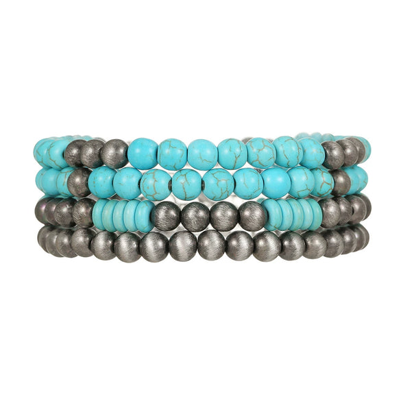 Retro Brushed Tin Ccb Pine Stone Handmade Geometric Bracelet Unisex