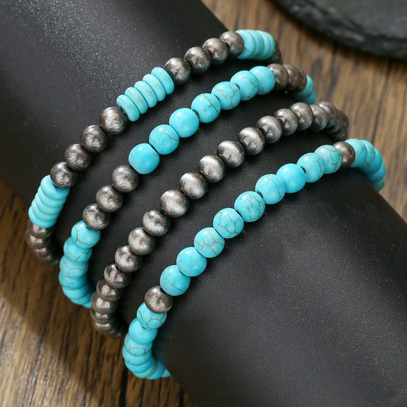 Retro Brushed Tin Ccb Pine Stone Handmade Geometric Bracelet Unisex
