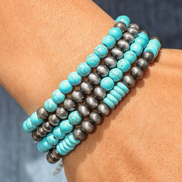 Retro Brushed Tin Ccb Pine Stone Handmade Geometric Bracelet Unisex