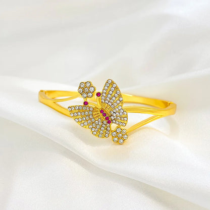 Retro Butterfly Alloy Inlay Rhinestones Bangle