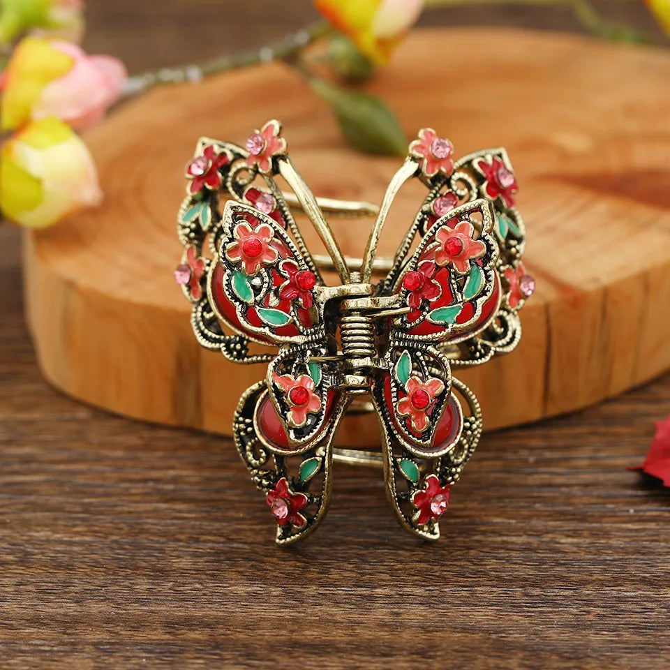 Retro Butterfly Alloy Inlay Rhinestones Hair Clip