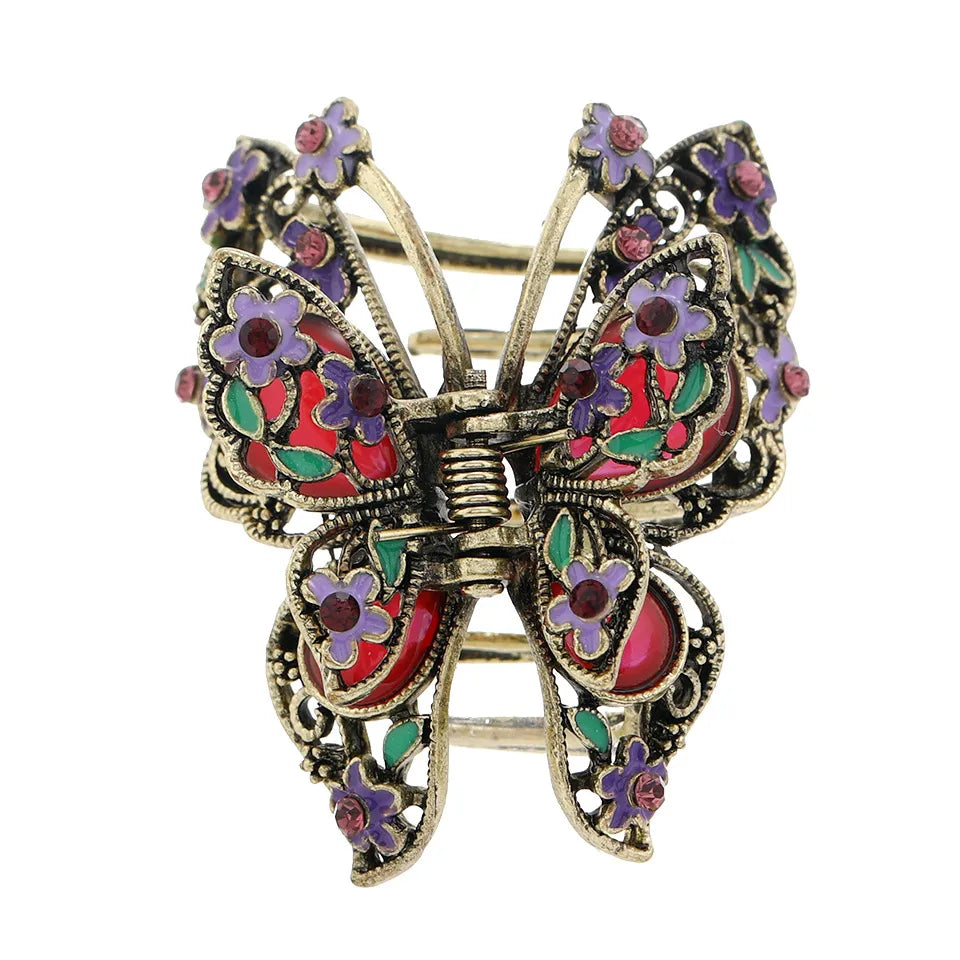 Retro Butterfly Alloy Inlay Rhinestones Hair Clip