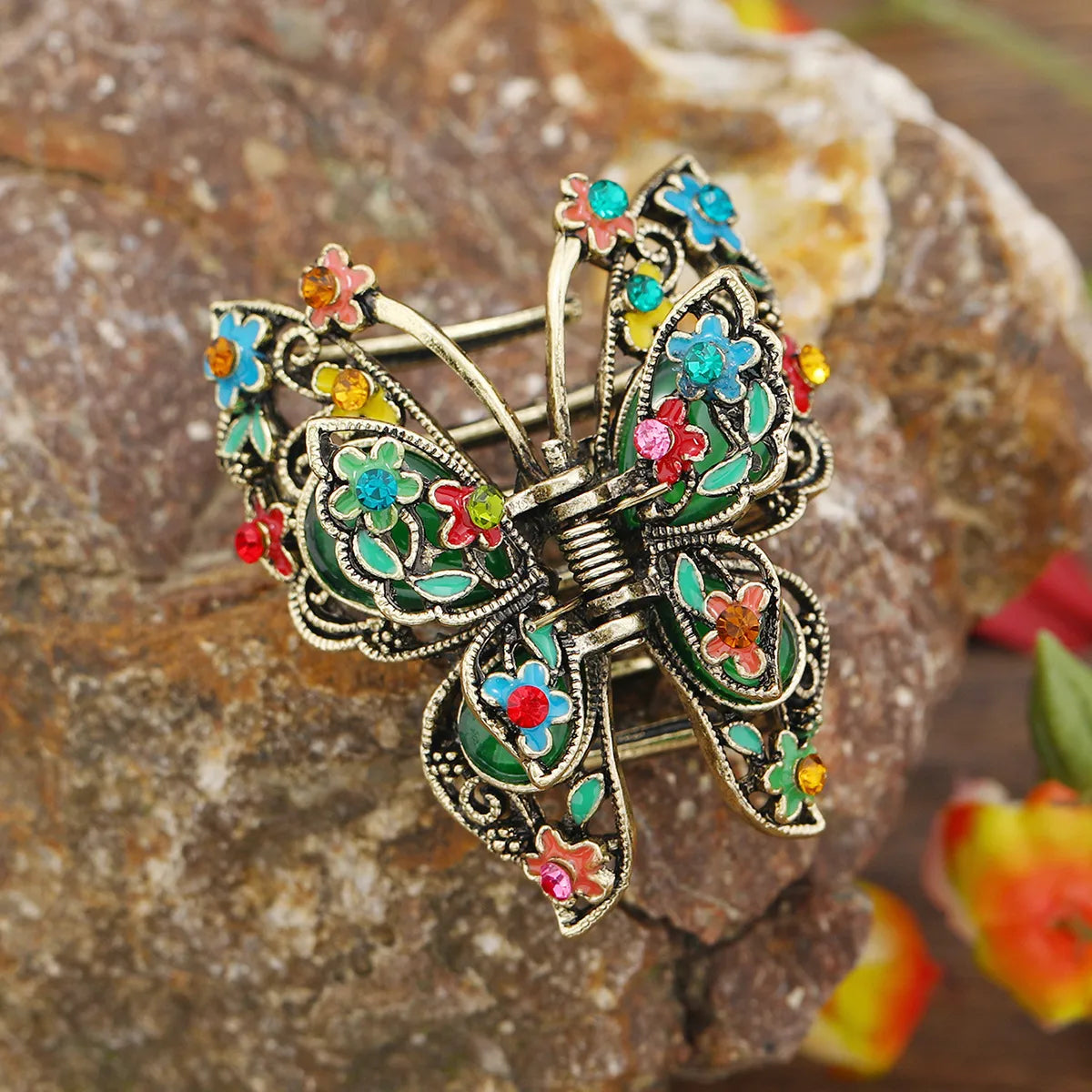 Retro Butterfly Alloy Inlay Rhinestones Hair Clip