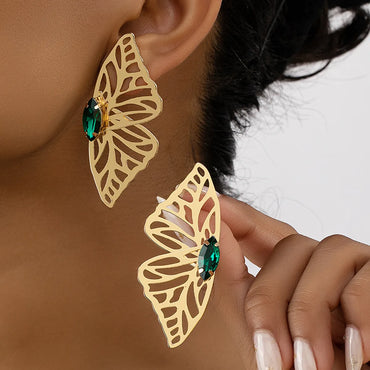 Retro Butterfly Alloy Plating Inlay Gem Women'S Ear Studs